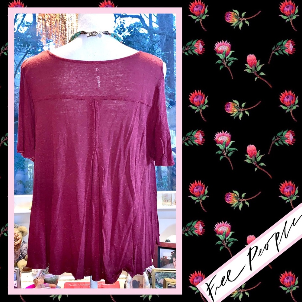 Free People Bittersweet Tee with Shoulder Cutouts EUC in Wine / Burgundy - Picture 8 of 12